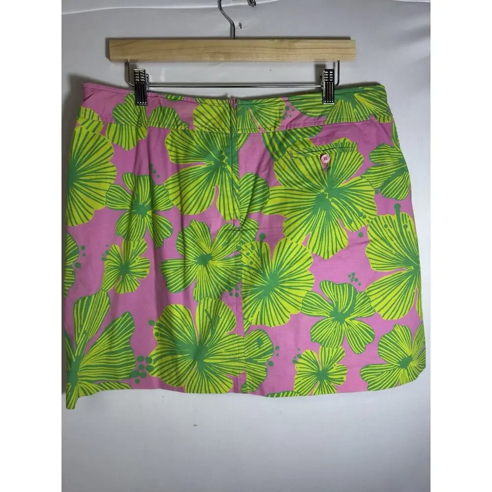 Lilly Pulitzer Skirt Womens 14 Pink Green Floral Mini Cotton Preppy Resort